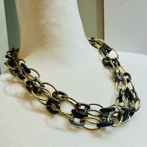 Carlisle Gold & Silver Metal Triple Chain Necklace with Pebble Brown Links NWOT